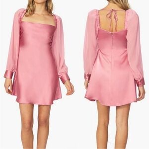 WeWoreWhat • mini dress pink silky cowl neck chiffon puff sleeve sz 2